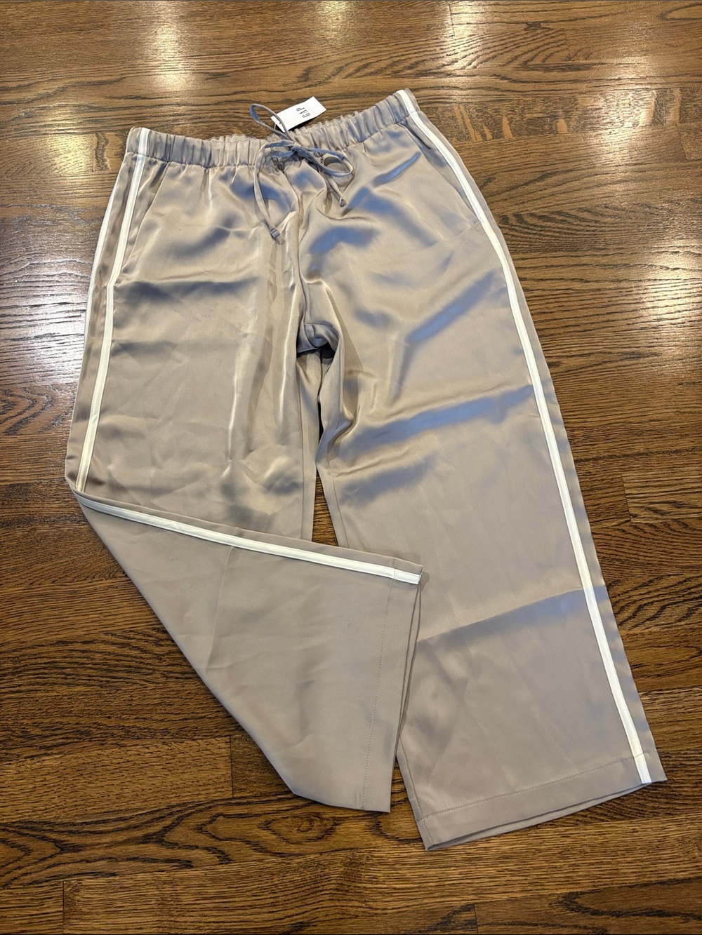 GAP NWT Satin Track Style wide leg Pants with Side Stripe - Taupe, SP